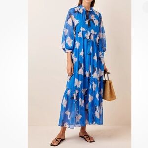 Dorothee Schumacher Energetic Mix Dress Blue Floral Cotton Poplin Maxi SZ 0 EUC